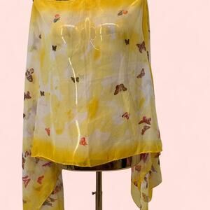 Yellow butterfly print chiffon scarf top